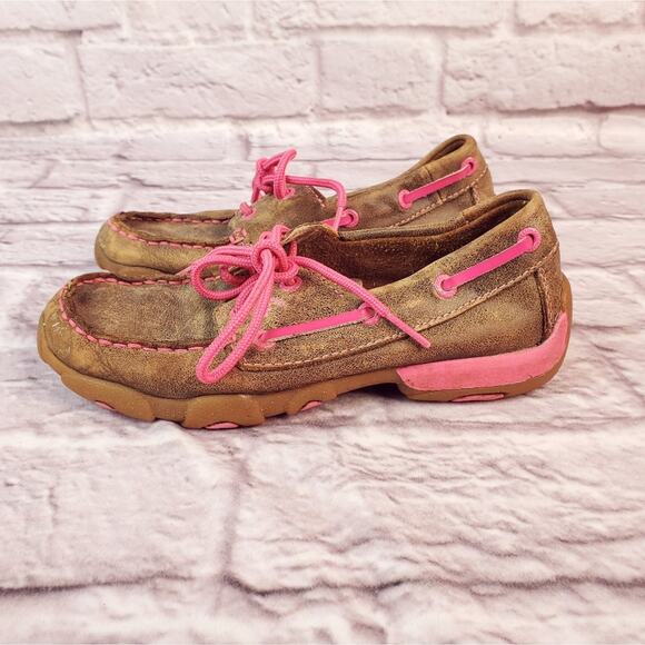 Youth Twisted boots driving bomber moc pink leather shoes size 1 (3t) - Picture 1 of 10